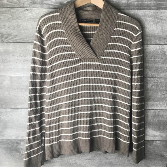 Jeanne Pierre quilted knit v-neck striped sweater - Picture 1 of 3